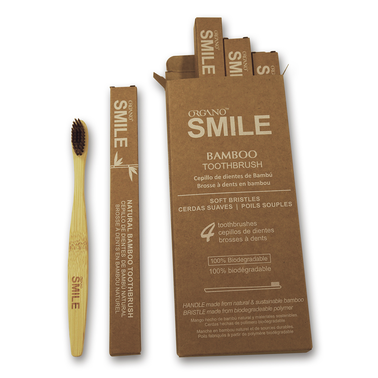 OG Smile 4-Piece Natural BambooToothbrush Set