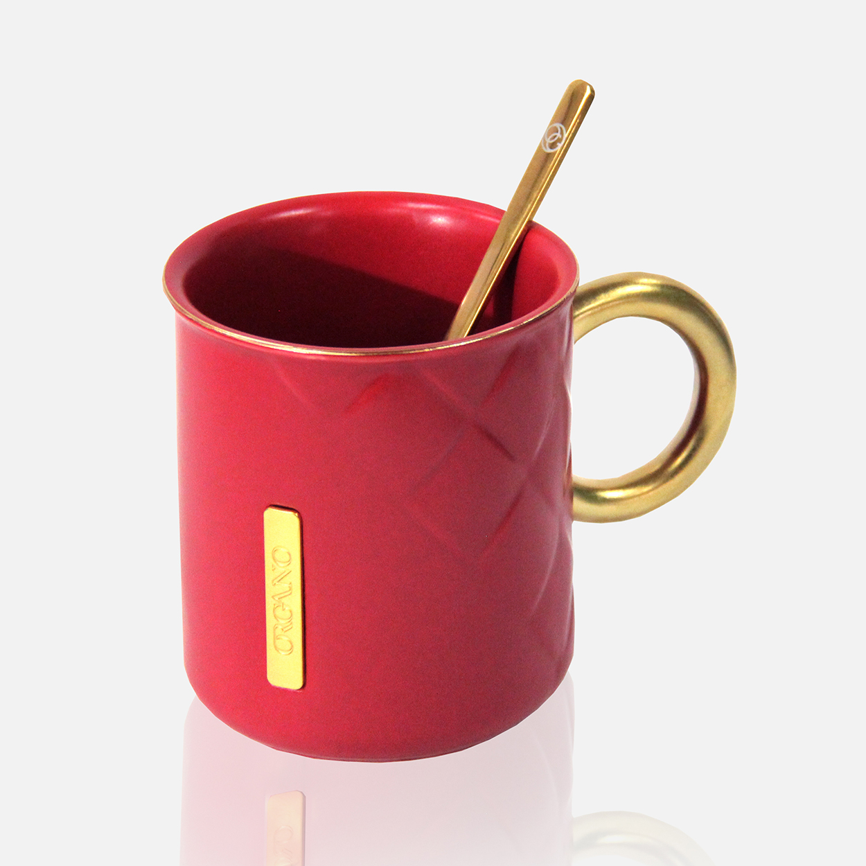 Organo Red Ceramic Mug w/spoon